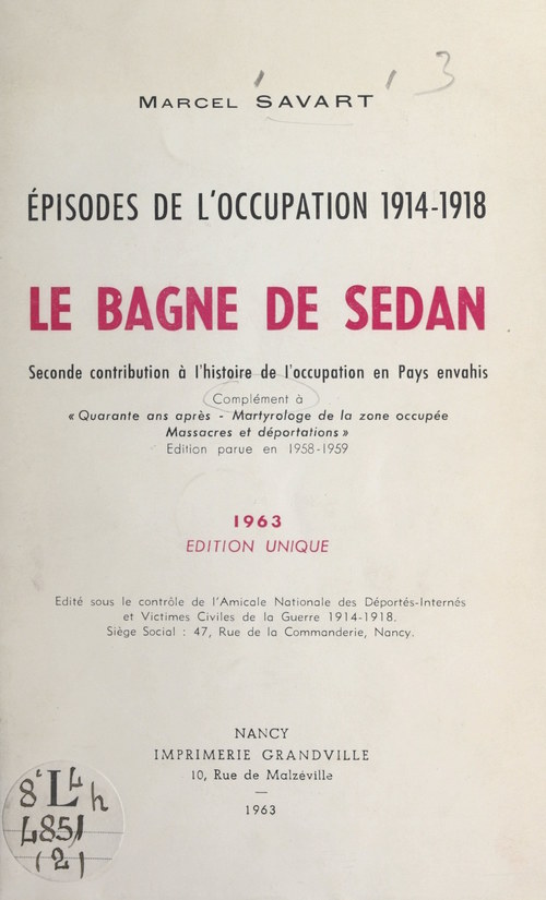 Couverture ebook de Épisodes de l'Occupation 1914-1918 : le bagne de Sedan, de Marcel Savart