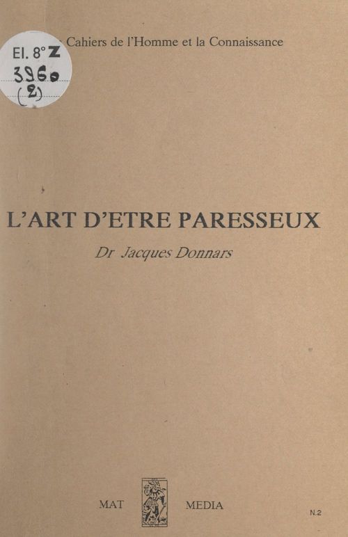 Couverture ebook de L'art d'être paresseux, de Jacques Donnars