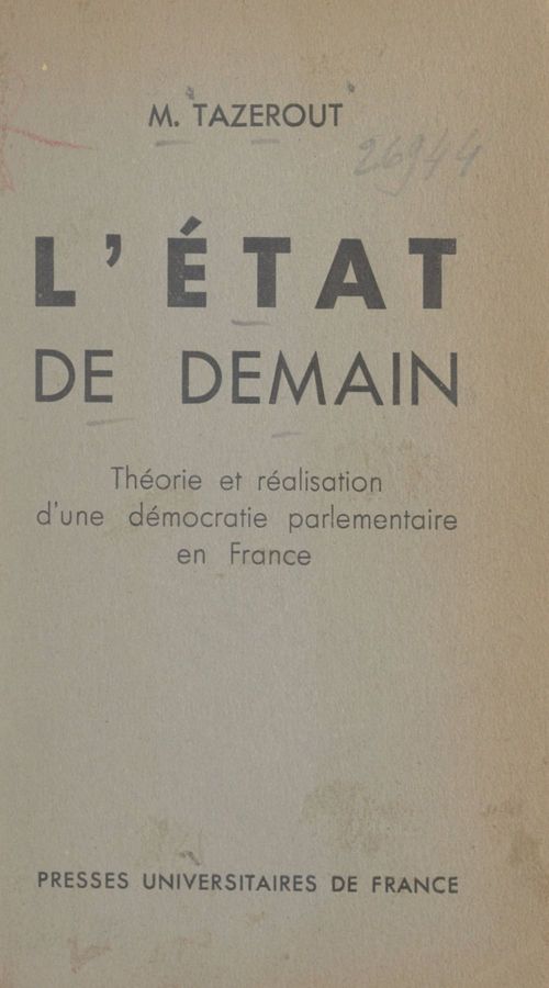 ebook cover of L'État de demain, by Mohand Tazerout