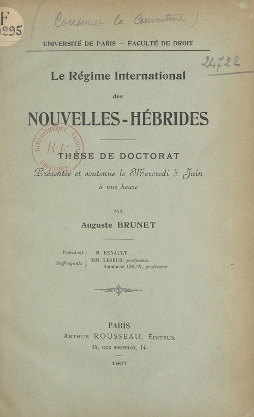 Couverture ebook de Le régime international des Nouvelles-Hébrides, de Auguste Brunet