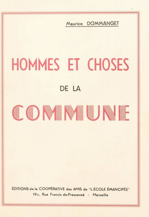 ebook cover of Hommes et choses de la Commune, by Maurice Dommanget