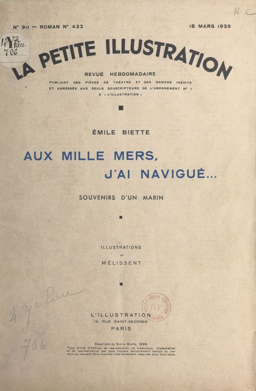 Couverture ebook de Aux mille mers, j'ai navigué..., de Emile Biette