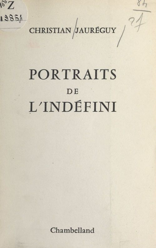 Couverture ebook de Portraits de l'indéfini, de Christian Jaureguy