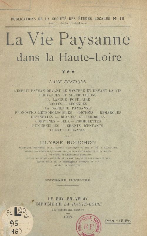 Couverture ebook de La vie paysanne dans la Haute-Loire (3), de Ulysse Rouchon