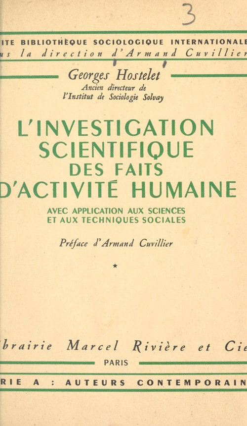 Couverture ebook de L'investigation scientifique des faits d'activité humaine, de Georges Hostelet