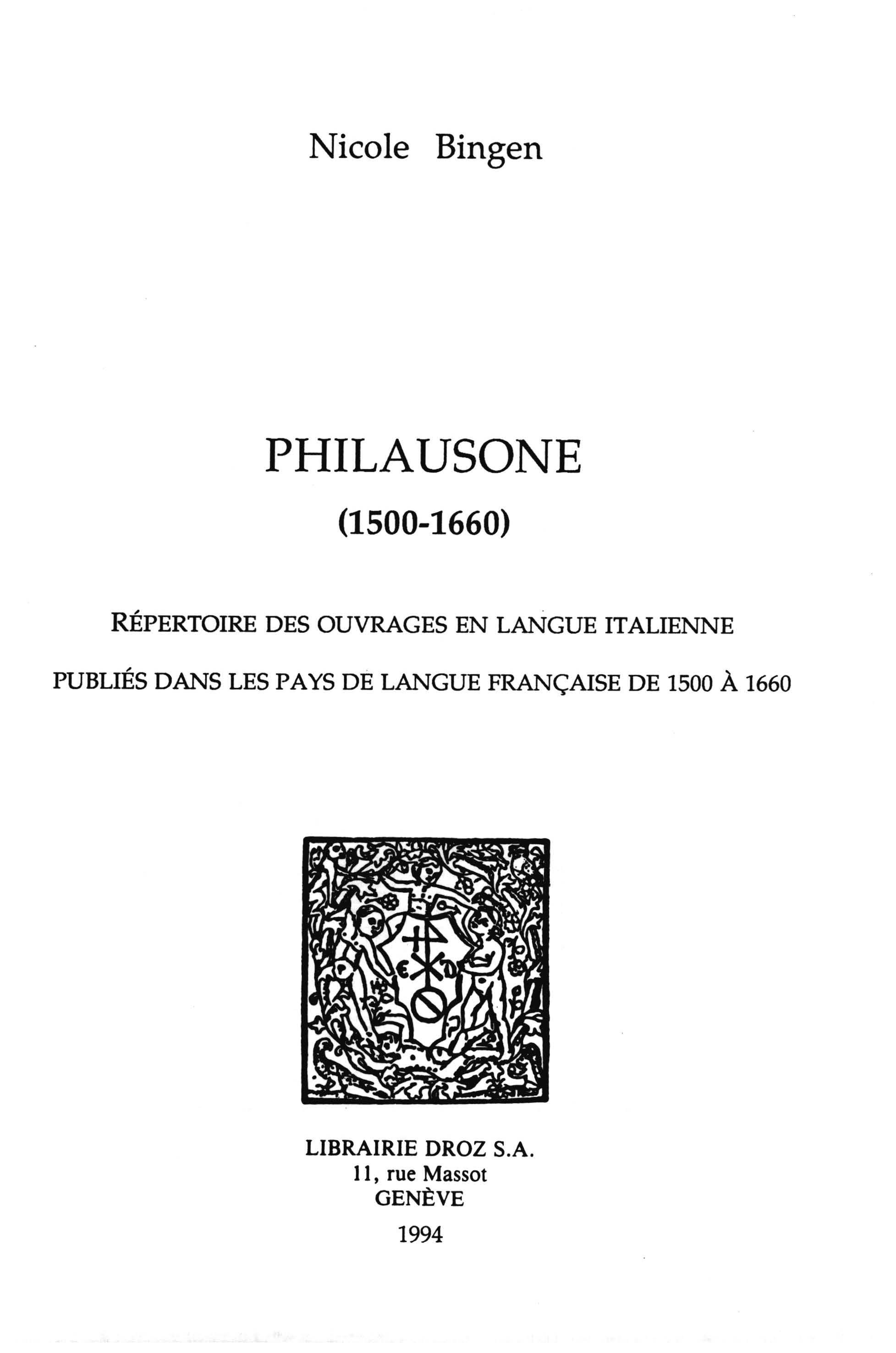 ebook cover of Philausone (1500-1660), by Bingen Nicole