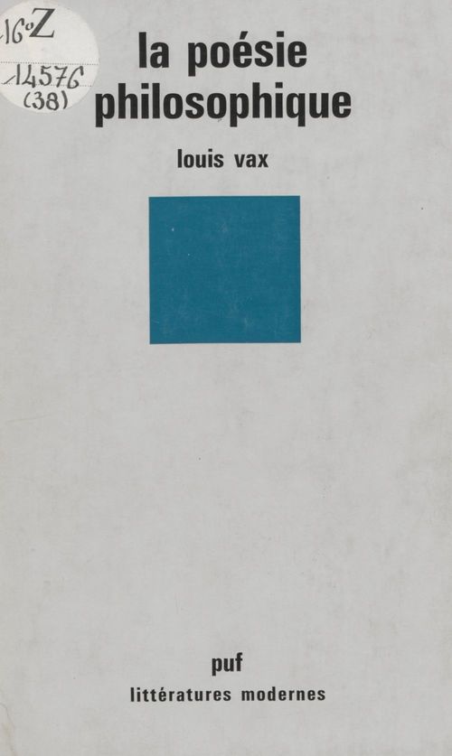 Couverture ebook de La poésie philosophique, de Louis Vax