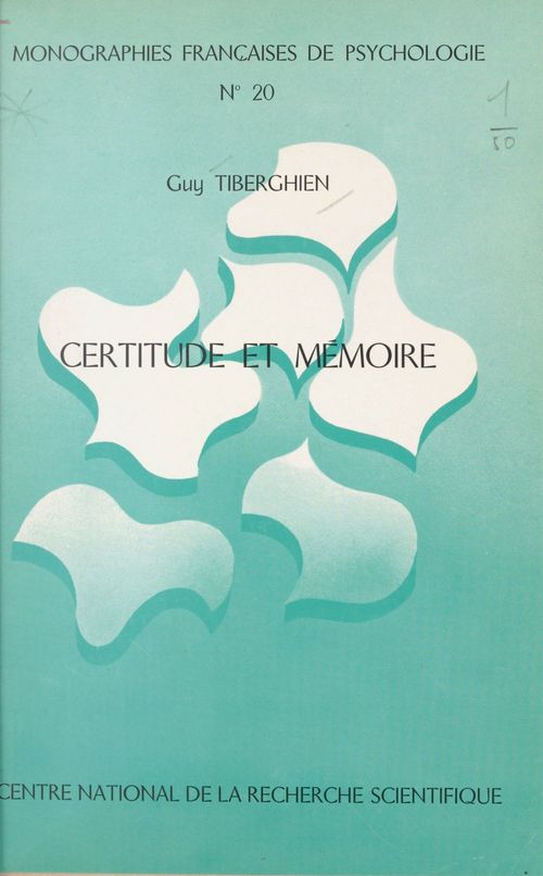 ebook cover of Certitude et mémoire, by Guy Tiberghien