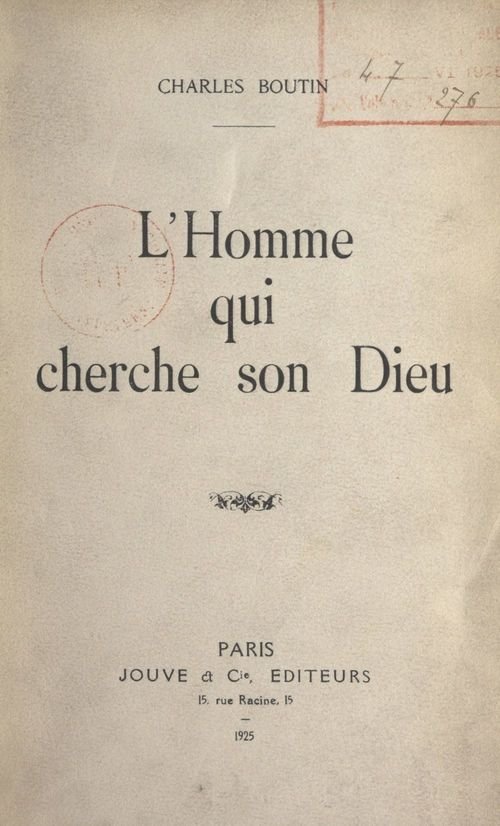 Couverture ebook de L'homme qui cherche son Dieu, de Charles Boutin