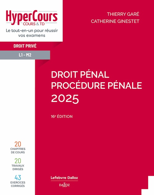 ebook cover of Droit pénal Procédure pénale 2025 16ed, by Thierry Garé, Catherine Ginestet