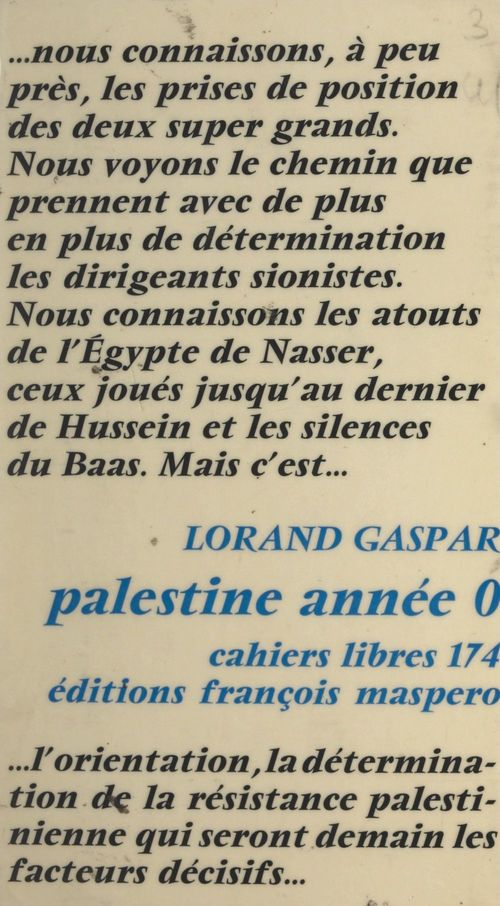 ebook cover of Palestine, année 0 : un dialogue israélo-arabe, by Lorand Gaspar