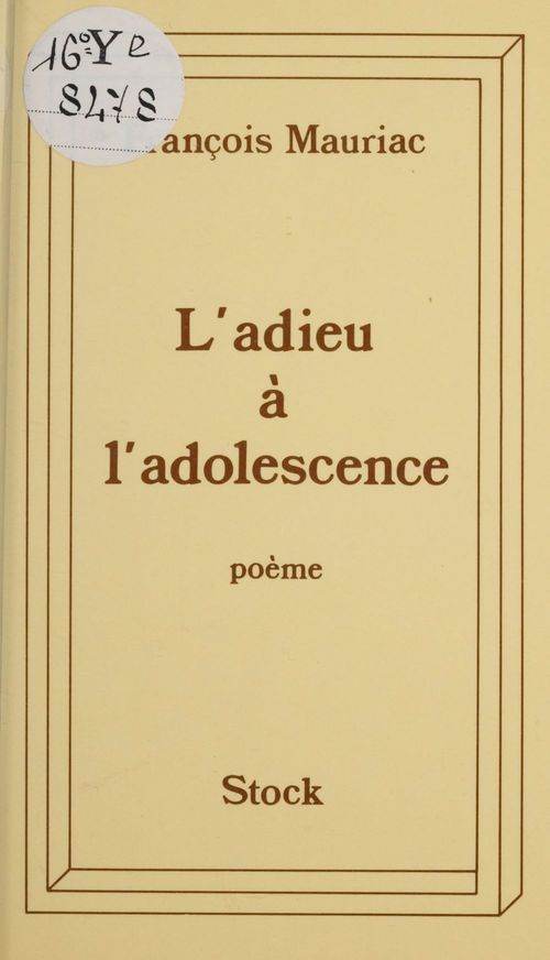 Couverture ebook de L'adieu à l'adolescence, de François Mauriac