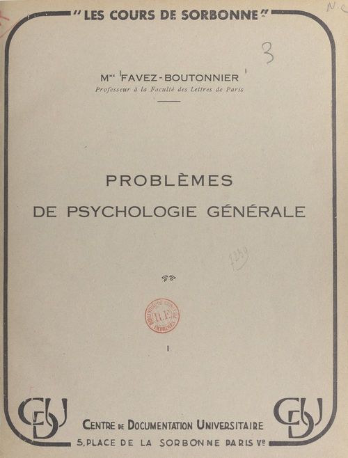 Couverture ebook de Problèmes de psychologie générale, de Juliette Favez-Boutonnier
