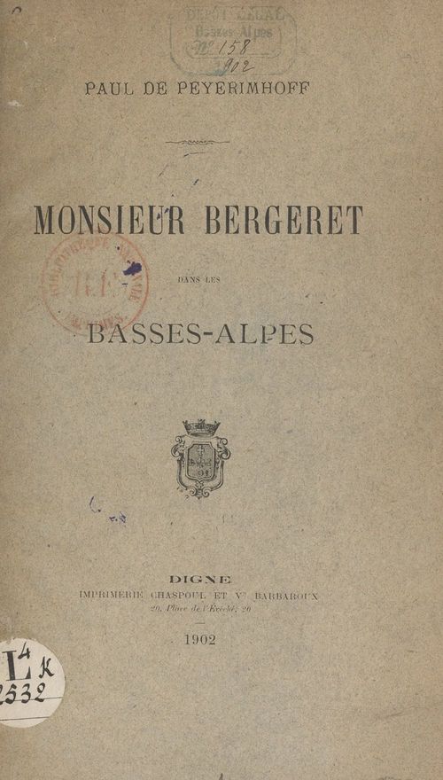 Couverture ebook de Monsieur Bergeret dans les Basses-Alpes, de Paul De Peyerimhoff
