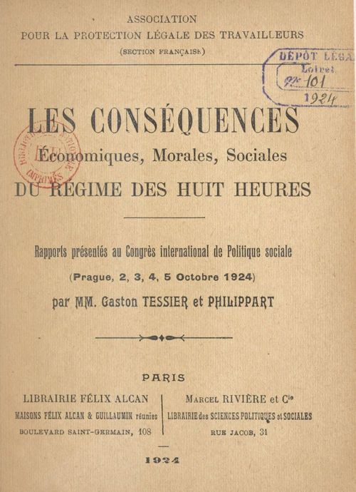 ebook cover of Les conséquences économiques, morales, sociales du régime des huit heures, by Andre Philippart, Gaston Tessier