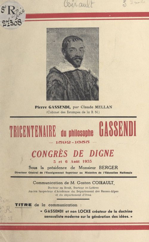 Couverture ebook de Gassendi et non Locke créateur de la doctrine sensualiste moderne sur la génération des idées, de Gaston Coirault