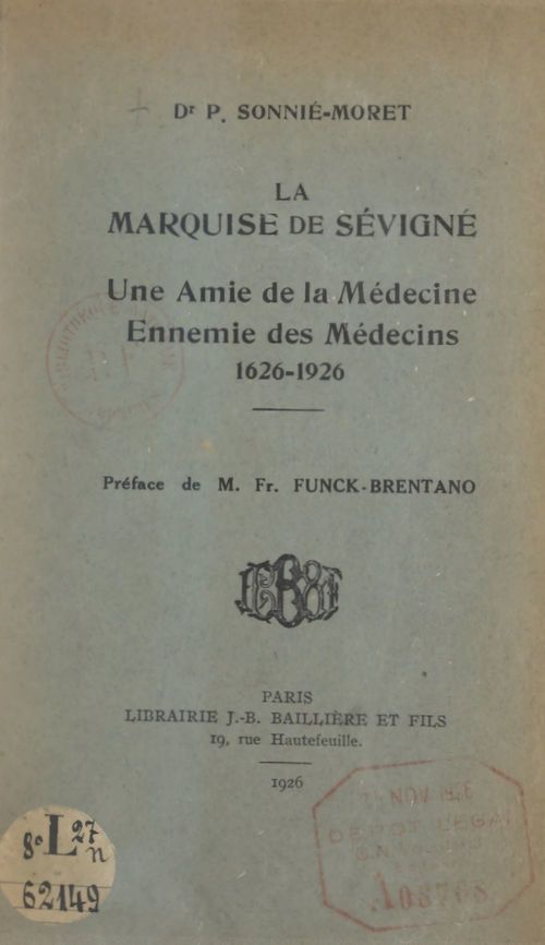 Couverture ebook de La marquise de Sévigné, de Pierre Sonnie-Moret