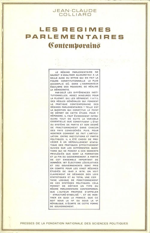 Couverture ebook de Les régimes parlementaires contemporains, de Jean-Claude Colliard
