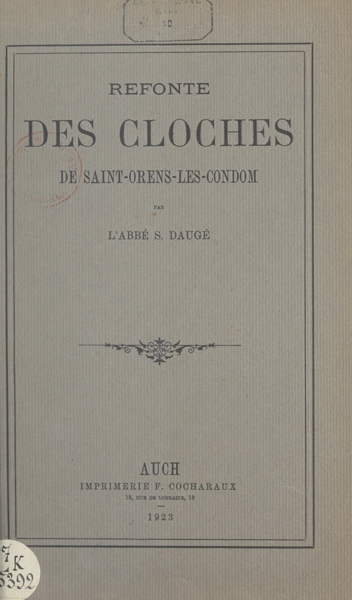 Couverture ebook de Refonte des cloches de Saint-Orens-les-Condom, de Sylvain Dauge