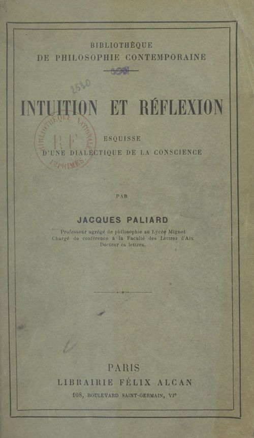 Couverture ebook de Intuition et réflexion, de Jacques Paliard