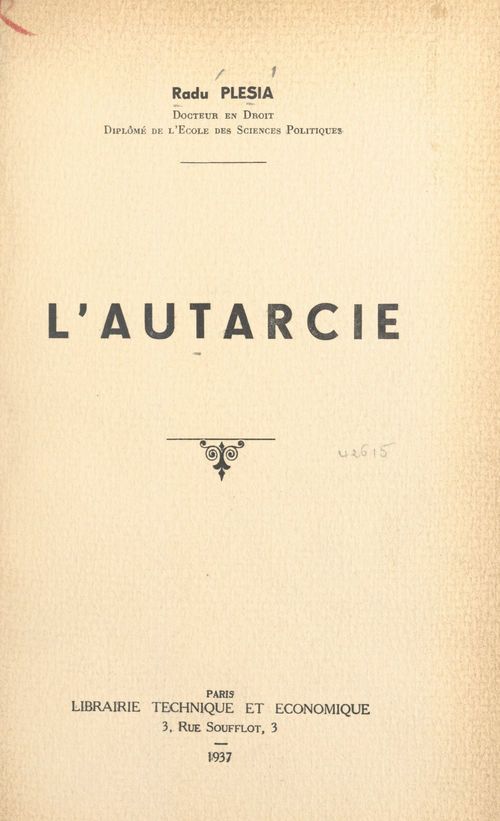 Couverture ebook de L'autarcie, de Radu Plesia