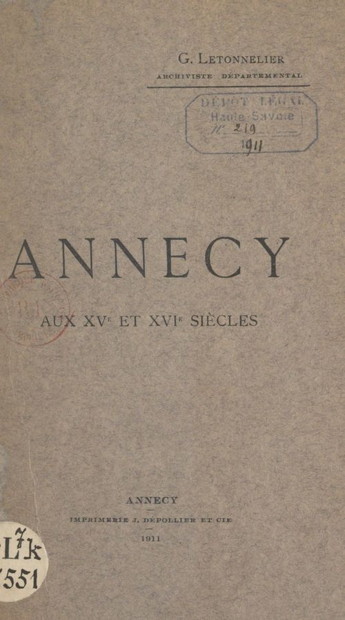 Couverture ebook de Annecy aux XVe et XVIe siècles, de Gaston Letonnelier