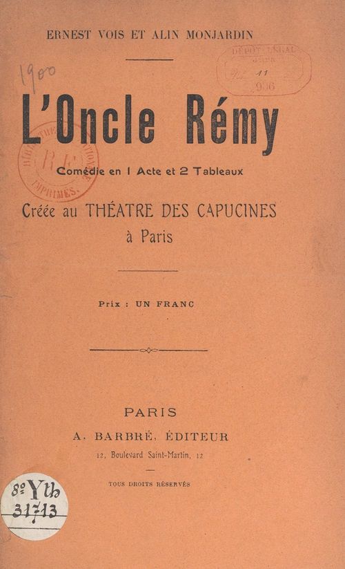 Couverture ebook de L'oncle Rémy, de Alin Monjardin, Ernest Vois