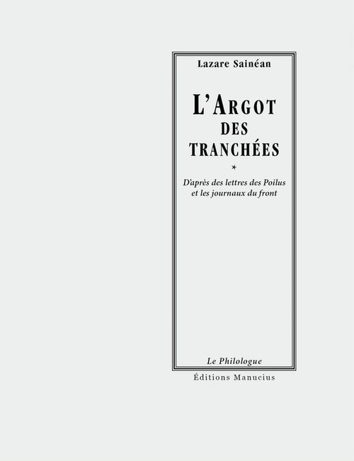 ebook cover of L'Argot des tranchées, by Lazare Sainean