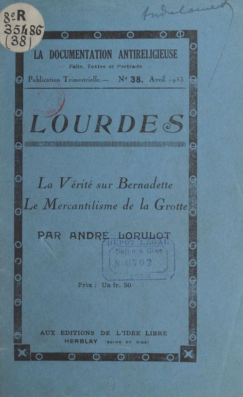 Couverture ebook de Lourdes, de Andre Lorulot