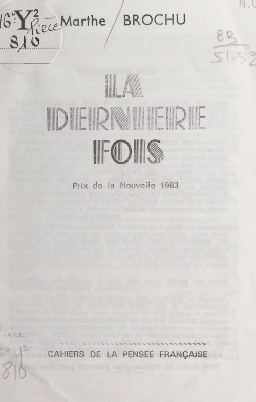 Couverture ebook de La dernière fois, de Marthe Brochu