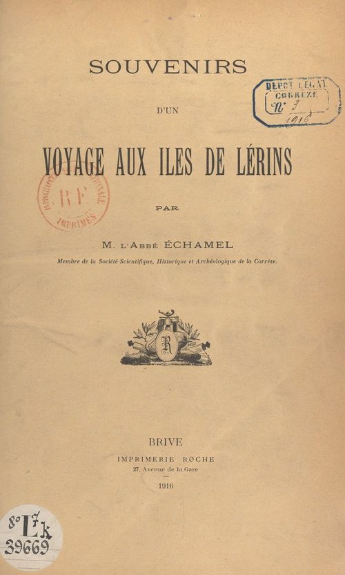 Couverture ebook de Souvenirs d'un voyage aux îles de Lérins, de Marius Echamel