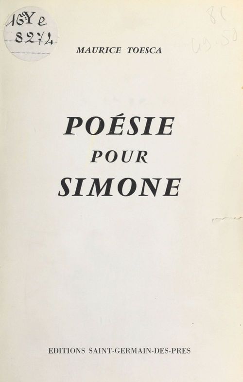 ebook cover of Poésie pour Simone, by Maurice Toesca
