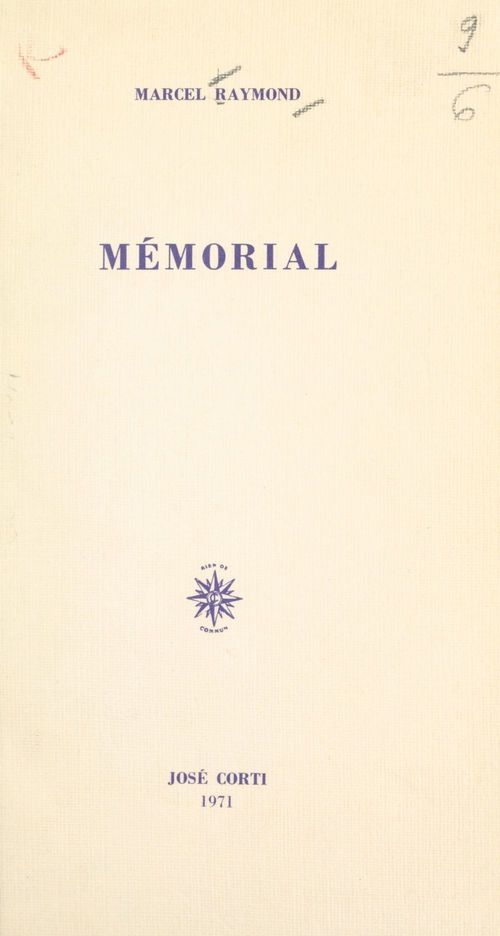 ebook cover of Mémorial, by Marcel Raymond