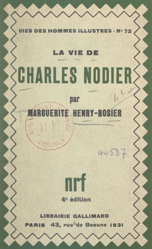 ebook cover of La vie de Charles Nodier, by Marguerite Henry-Rosier