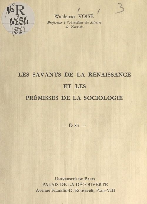 ebook cover of Les savants de la Renaissance et prémisses de la sociologie, by Waldemar Voise
