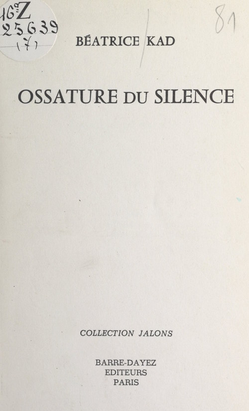 Couverture ebook de Ossature du silence, de Beatrice Kad