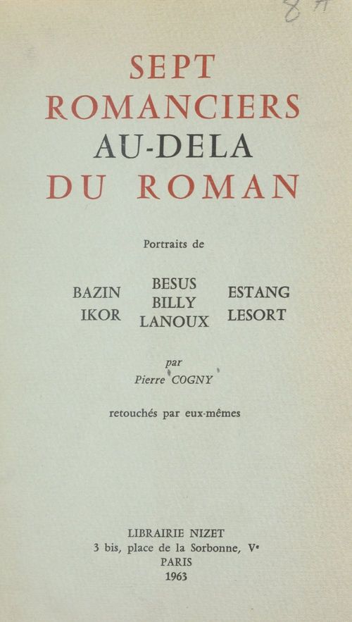 Couverture ebook de Sept romanciers au-delà du roman, de Pierre Cogny