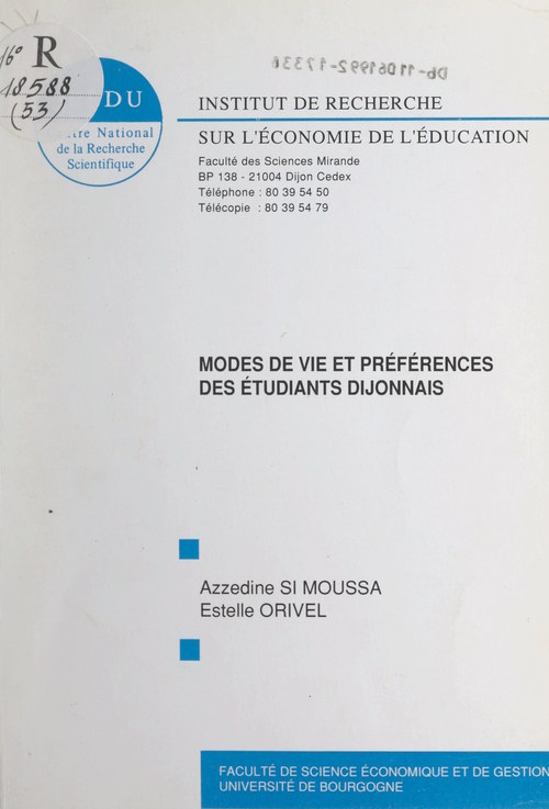 ebook cover of Modes de vie et préférences des étudiants dijonnais, by Estelle Orivel, Azzedine Si-moussa