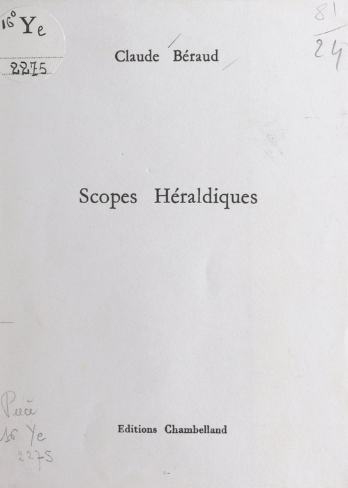 Couverture ebook de Scopes héraldiques, de Claude Béraud