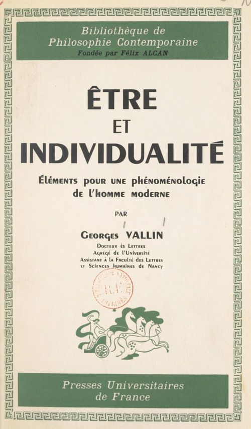 Couverture ebook de Être et individualité, de Georges Vallin