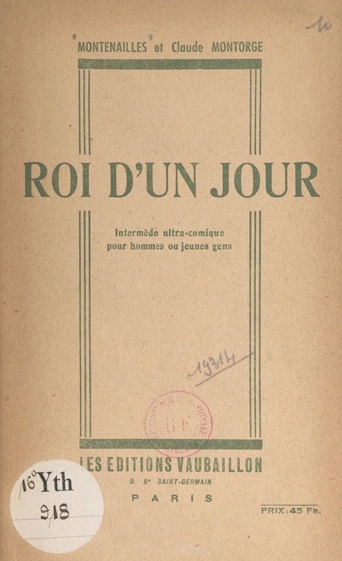 Couverture ebook de Roi d'un jour, de Claude Montorge, Montenailles