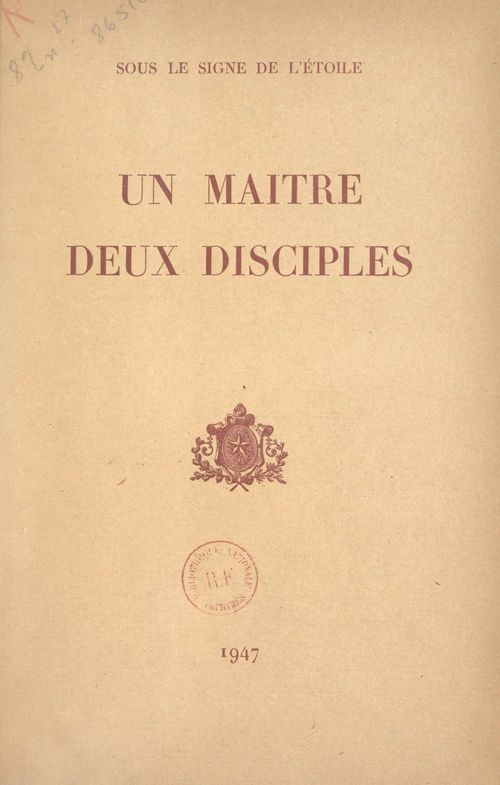 Couverture ebook de Sous le signe de l'Étoile, un maître, deux disciples, de Louis Leter (Frere Albert-Valentin)