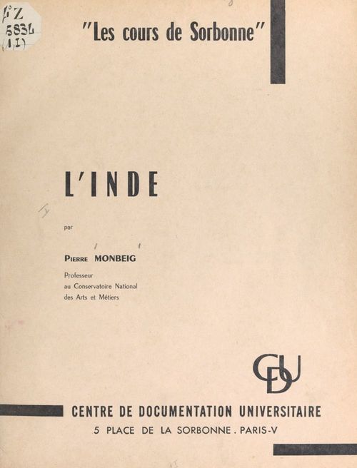 Couverture ebook de L'Inde, de Pierre Monbeig