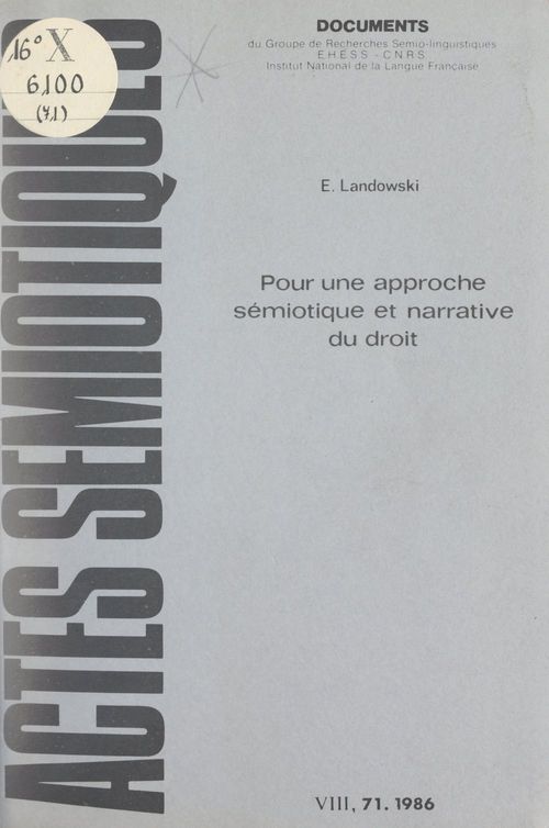 ebook cover of Pour une approche sémiotique et narrative du droit, by Eric Landowski