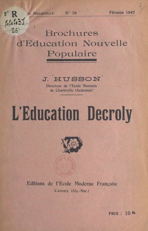 ebook cover of L'éducation Decroly, by Julien Husson