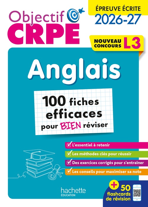 ebook cover of Objectif CRPE - Anglais - 100 fiches efficaces pour bien réviser - ép. écrite d'admissibilité L3, by Nadège Tallet, Hélène Masat, Florence Grimaldi, Mathieu Folacci