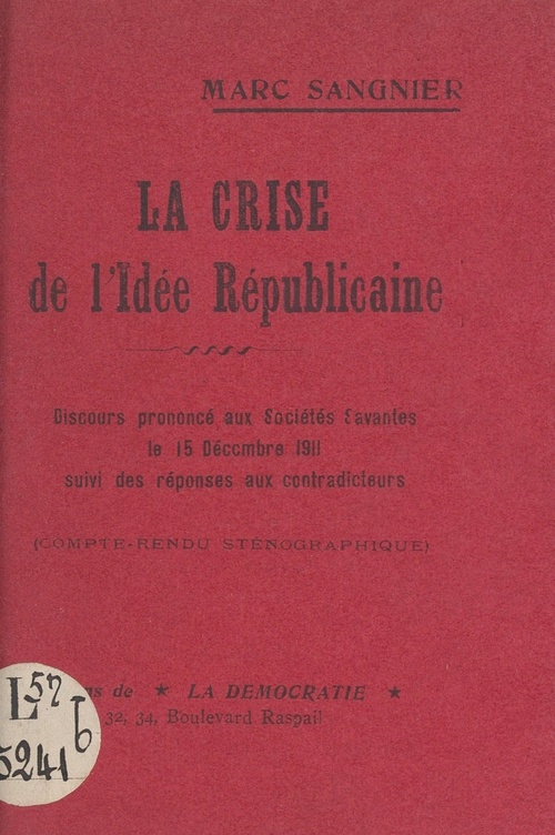 ebook cover of La crise de l'idée républicaine, by Marc Sangnier