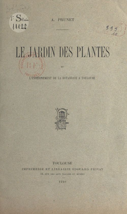 Couverture ebook de Le Jardin des plantes et l'enseignement de la botanique à Toulouse, de Adolphe Prunet