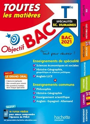 Couverture ebook de Objectif Bac - Term Enseignements communs+ Spécialités Maths-SES-Histoire-Géo-Langues BAC 2021, de Collectif