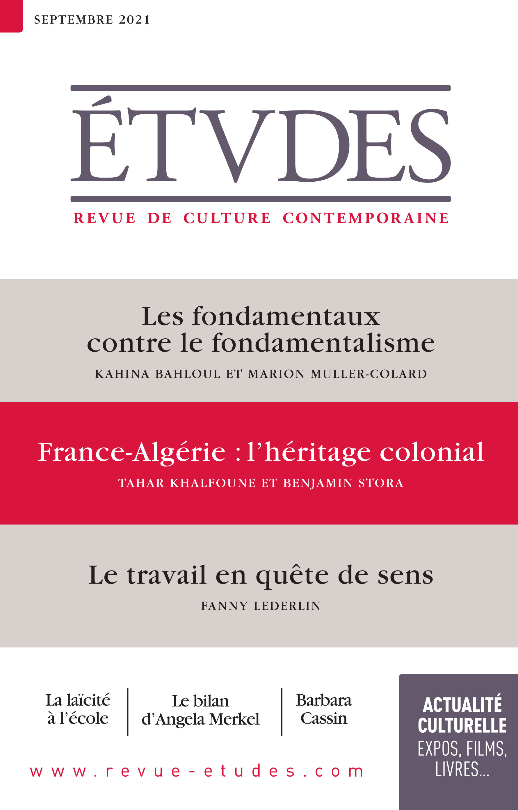 Couverture ebook de Revue Etudes : Fondamentaux/fondamentalisme - France-Algérie : l'héritage colonial - Le travail en quête de sens, de Revue études
